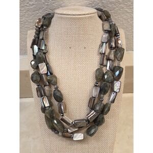 Vtg Heavy Sterling Silver, Labradorite, Abalone, Aurora Borealis Signed Necklace